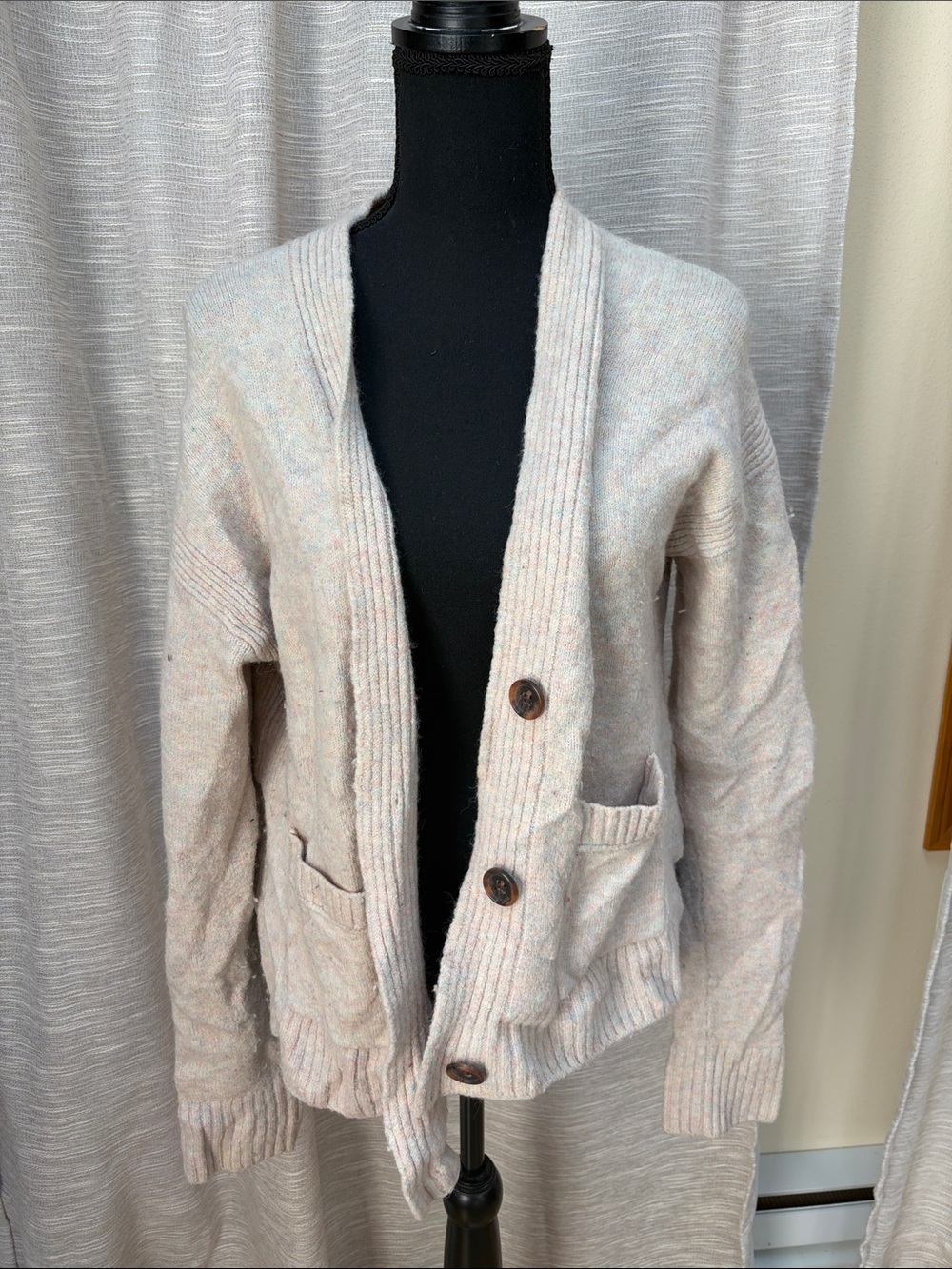 J. Crew Neutral Heathered Button-Up Cardigan with Patch Pockets